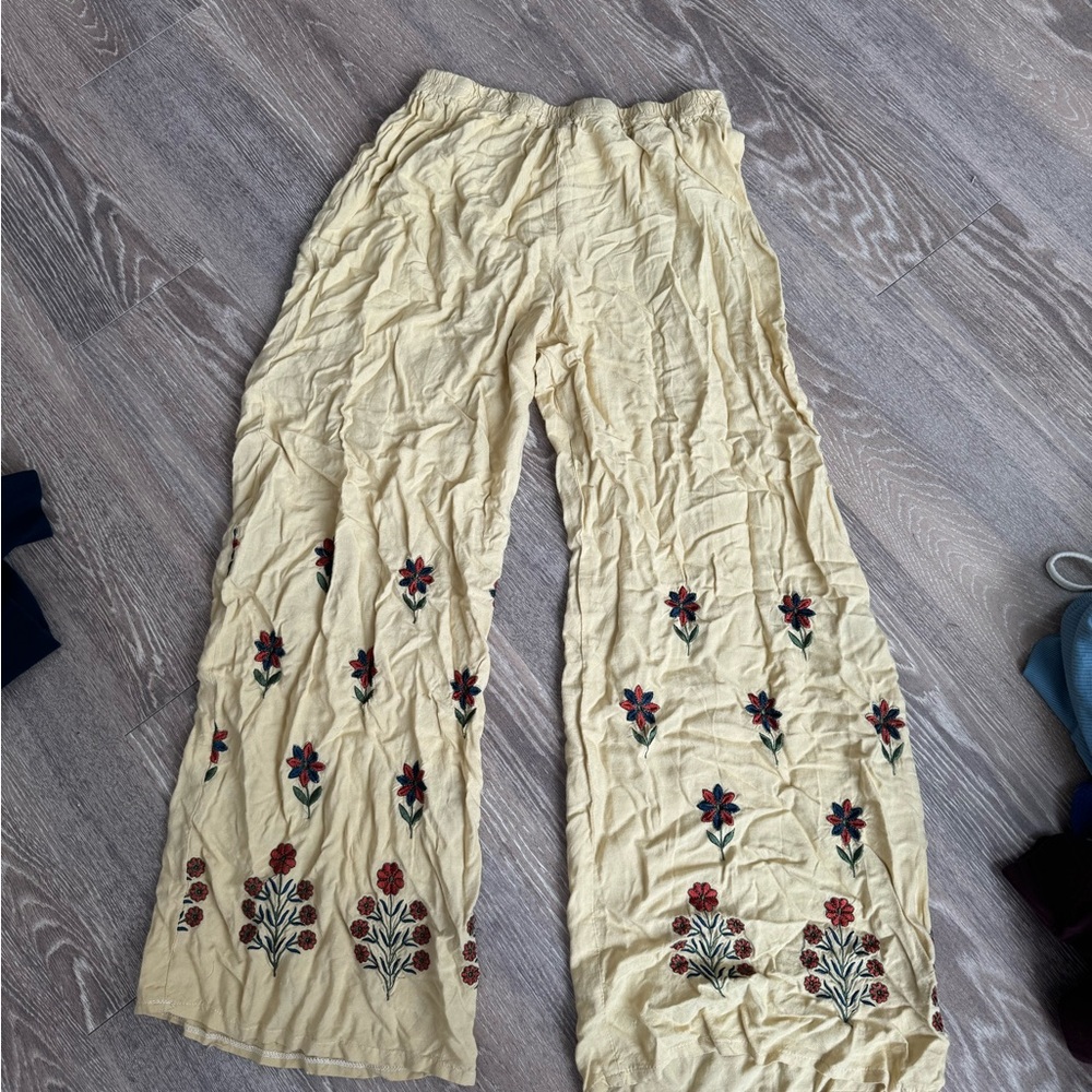Floral Embroidered Wide-Leg Pants